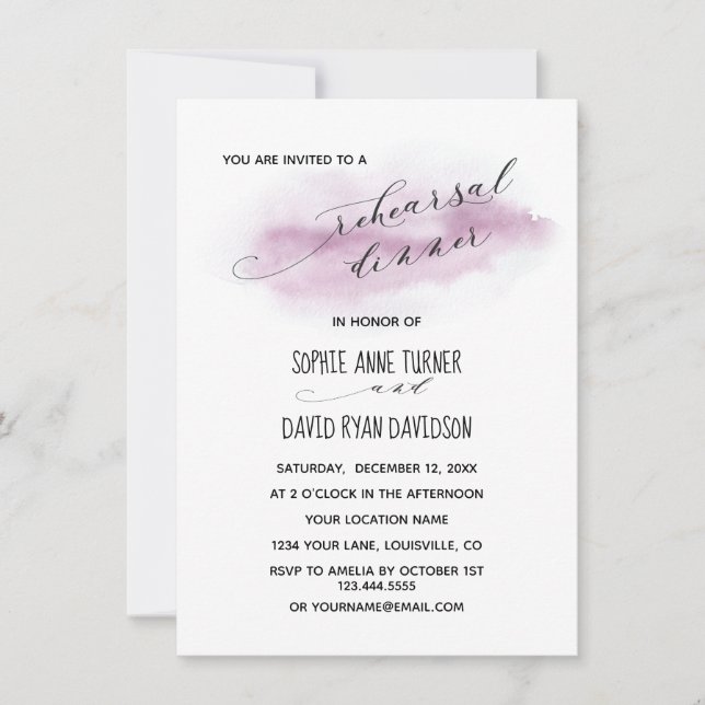 Invitation Chic Calligraphie Pink Aquarelle Dîner de répétiti (Devant)