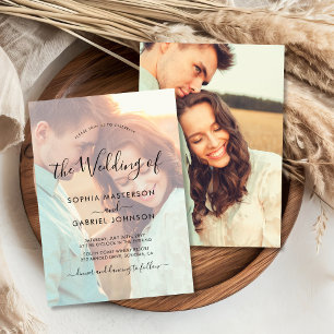 Invitation Chic Calligraphie Script Photo Overlay Mariage