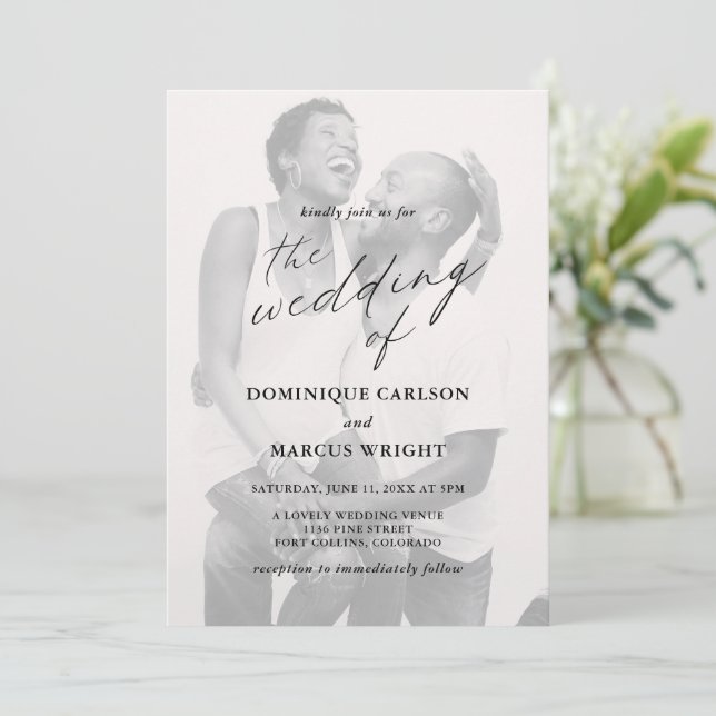Invitation Chic Calligraphie Simple Photo Mariage élégant (Debout devant)