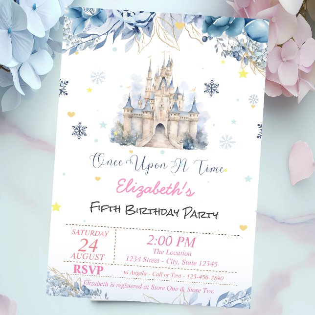 Invitation Chic Castle Blue Flowers Princess Fairytale (Créateur téléchargé)