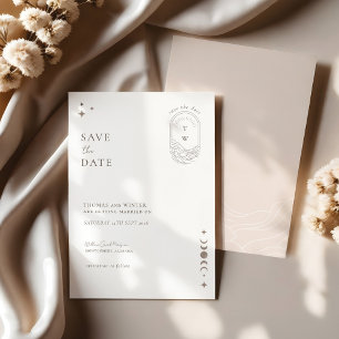 Invitation Chic Céleste Lune Étoiles Monogramme Enregistrer L