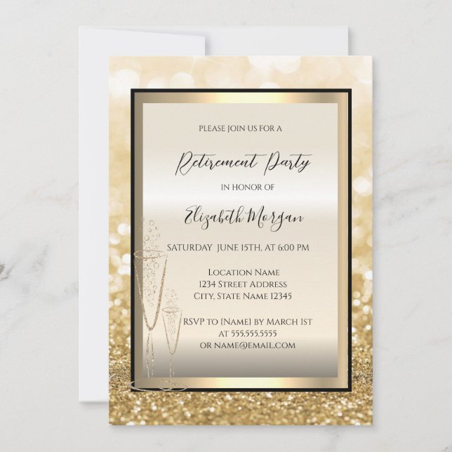 Invitation Chic Champagne Verre Gold Bokeh Retraite (Devant)