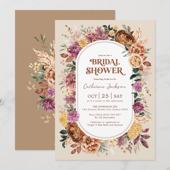 Invitation Chic Chic Florals Fête des mariées de la Chasse Au (Devant / Derrière)