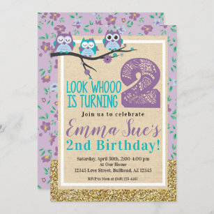 Invitation Chic Chic Purple Owl 2e anniversaire