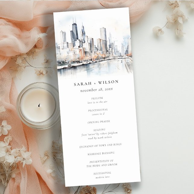 Invitation Chic Chicago, Illinois City Scape Wedding Program (Créateur téléchargé)