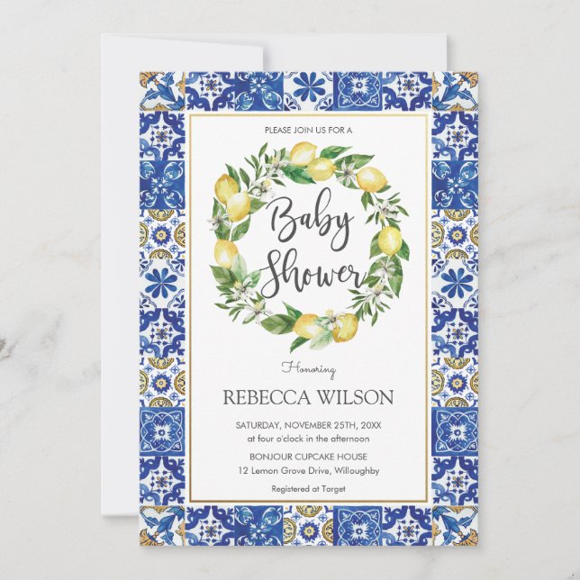 Invitation Chic Citron méditerranéen Baby shower garçon fille (Devant)