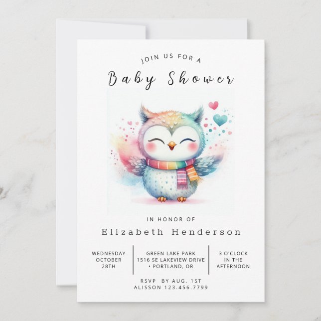Invitation Chic Classic Owl Baby shower (Devant)