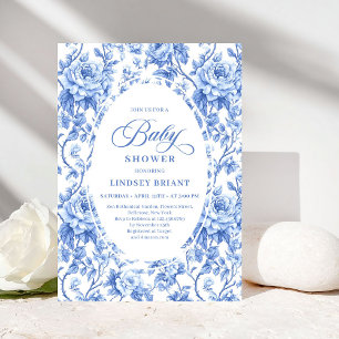 Invitation Chic Classique Français Toile de Jouy Bleu Marine