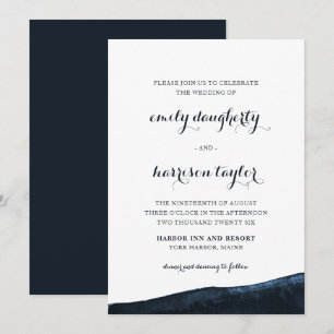 Invitation Chic Coastal Mariage Élégant Bleu et Blanc