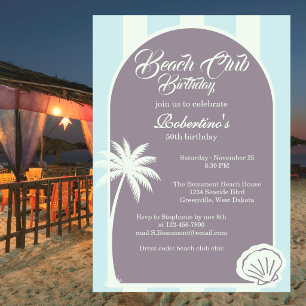 Invitation Chic Coastal Stripe Beach Club 50e Anniversaire