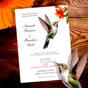 Invitation Chic colibri et Mariage de fleurs orange