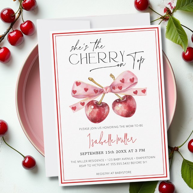 Invitation Chic Coquette Cherry sur le Baby shower supérieur  (Créateur téléchargé)