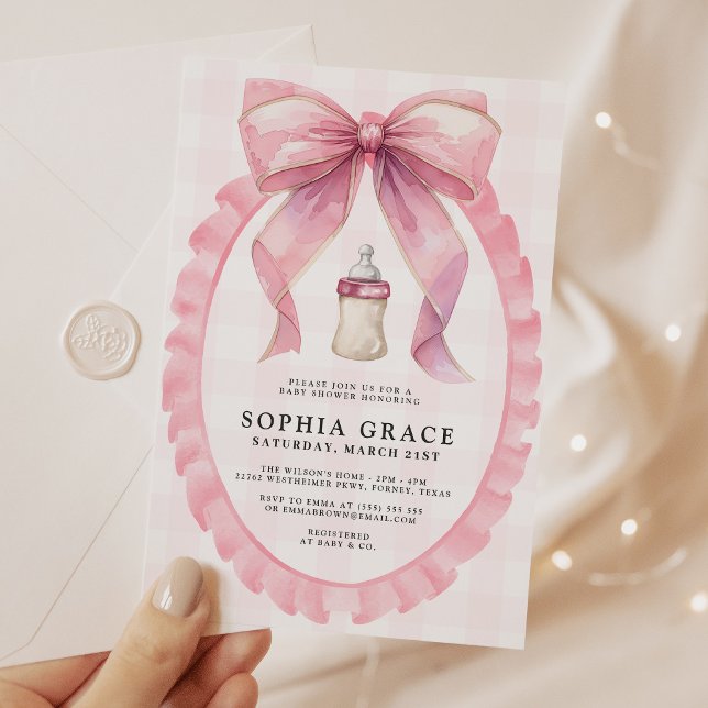 Invitation Chic Coquette Chic Bow rose Baby shower fille (Créateur téléchargé)