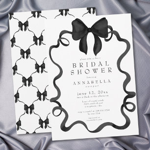 Invitation Chic Coquette Noir Ruban Nœud Minimaliste Enterrem