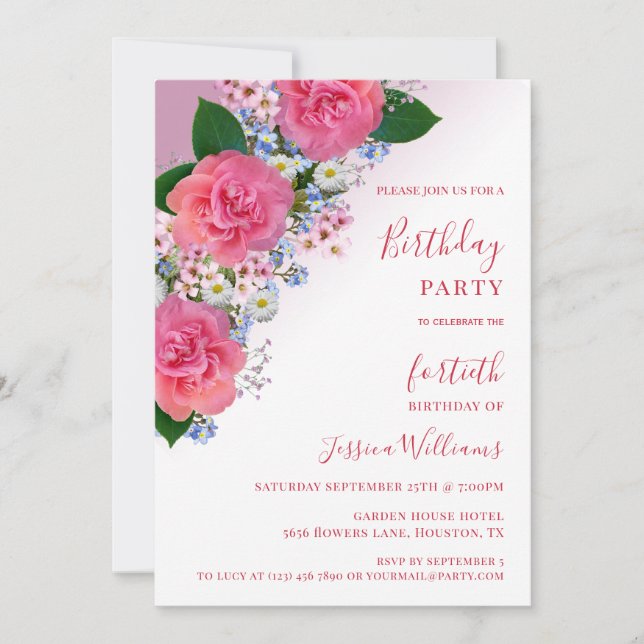 Invitation Chic Corner Floral Décor Anniversaire (Devant)