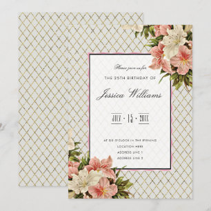 Invitation Chic Corner Lis & Diamants Dorés 25e Anniversaire