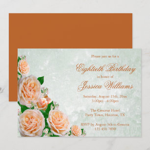 Invitation Chic Corner Roses Flower Bouquet Woman's Birthday