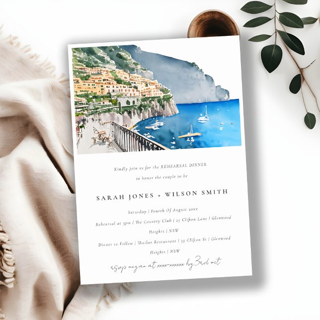 Invitation Chic Côte Amalfi Italie Dîner de répétition paysag (Créateur téléchargé)