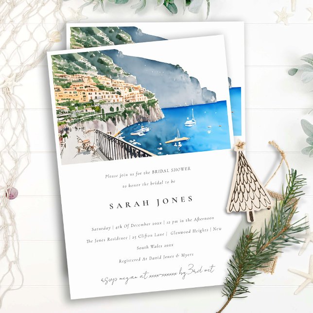 Invitation Chic Côte d'Amalfi Italie Fête des mariées paysage (Créateur téléchargé)