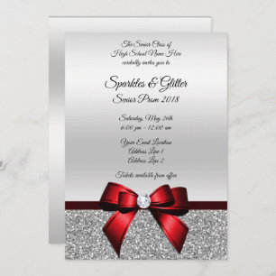Invitation Chic Cranberry Bow & Silver Parties scintillant Pr
