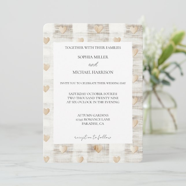 Invitation Chic Cream Beige Hearts Mariage (Debout devant)