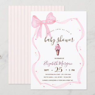 Invitation Chic crème glacée Bow Baby shower rayé