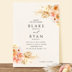 Invitation Chic, Crème Minimale, Pêche Champagne, Mariage Blu