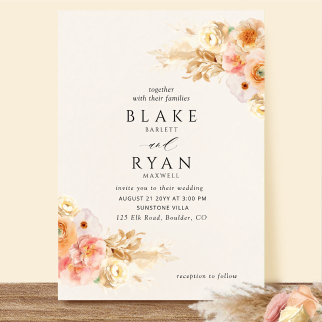 Invitation Chic, Crème Minimale, Pêche Champagne, Mariage Blu (Créateur téléchargé)