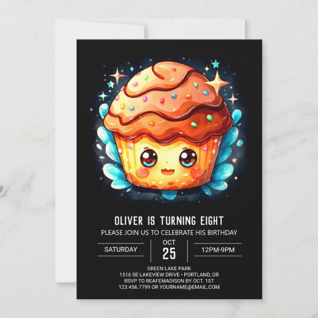 Invitation Chic Custom Muffin Anniversaire (Devant)