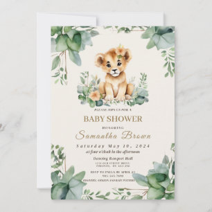 Invitation Chic Cute Lioness Cub & Greenery Girl Baby Shover
