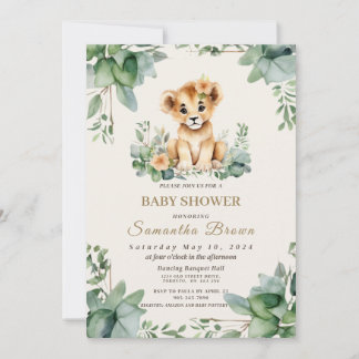 Invitation Chic Cute Lioness Cub & Greenery Girl Baby Shover
