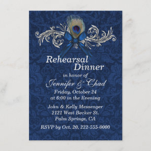 Invitation Chic Damask et Peacock Feather Mariage Rehears