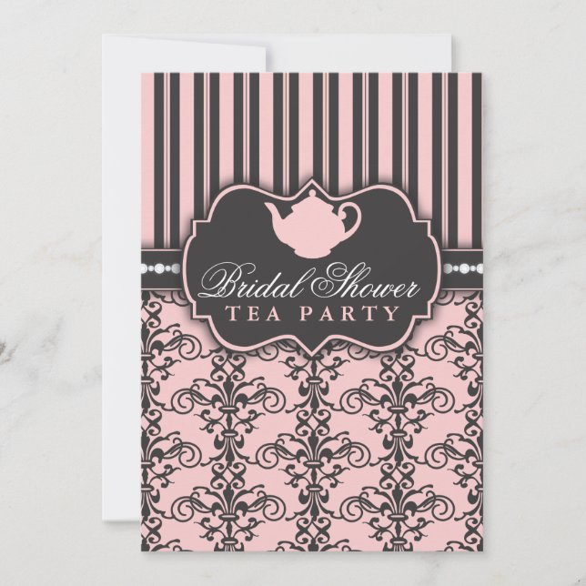 Invitation Chic Damask & Stripe Fête de l'mariée T (Devant)