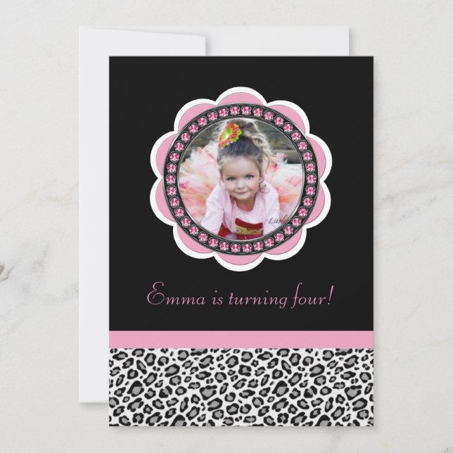 Invitation chic d'anniversaire de léopard (Devant)
