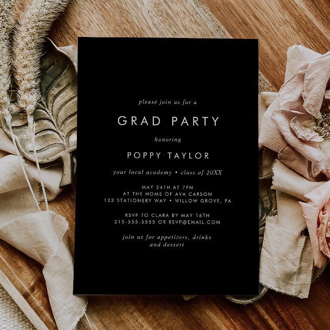 Invitation Chic Dark Black Grad Party (Créateur téléchargé)