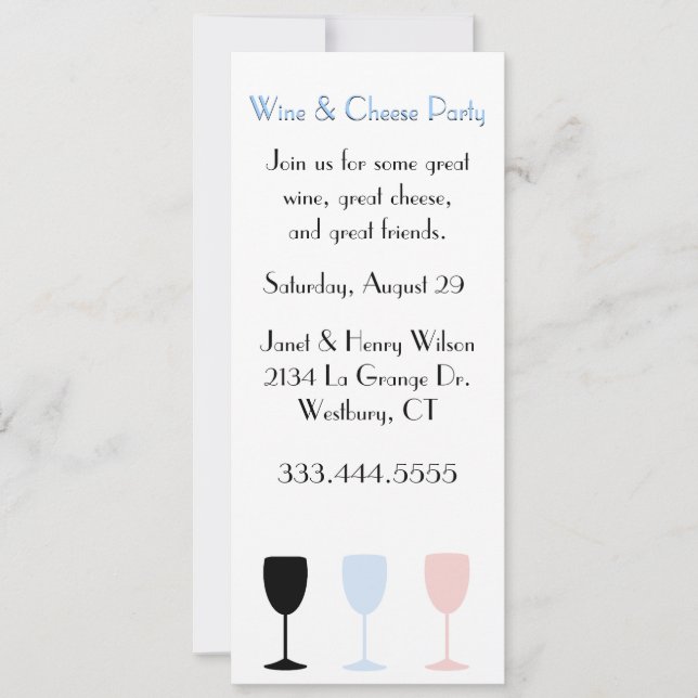 Invitation chic de partie de vin et de fromage (Devant)