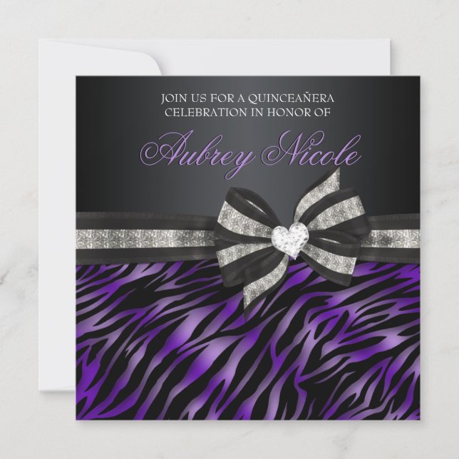 Invitation chic de Quinceañera de zèbre avec l'arc (Devant)