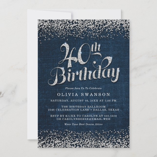 Invitation Chic Denim & Diamonds 40e anniversaire (Devant)