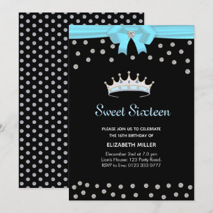Invitation Chic diamant pailleté Sweet Sixteen sur fond noir