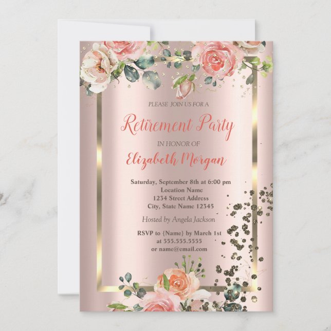 Invitation Chic Diamants Rose Confetti Retraite (Devant)