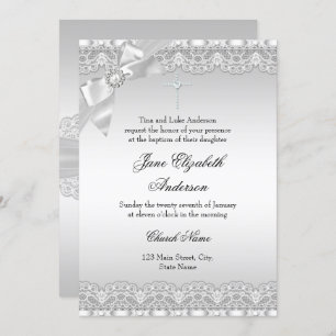 Invitation Chic Diamond dentelle argent Baptême fille/garçon