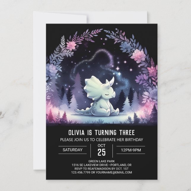 Invitation Chic Dino Triceratops Anniversaire (Devant)