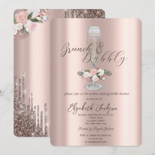 Invitation Chic Drips, Verre, Roses Brunch & Bulles