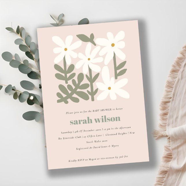Invitation Chic Dusky Blush Rétro Baby shower Floral Minimal (Créateur téléchargé)