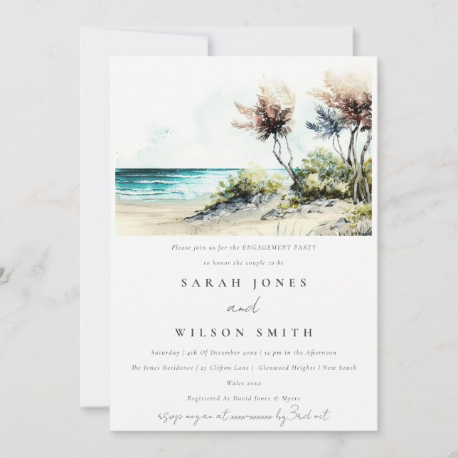 Invitation Chic Dusky Coastal Palm Beach Fiançailles marin (Devant)
