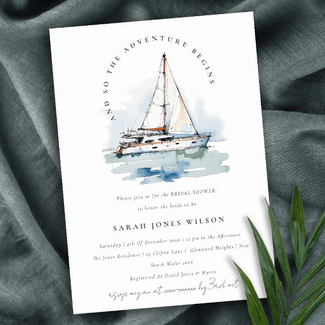 Invitation Chic Dusky Sailboat Yacht Fête des mariées du pays (Créateur téléchargé)