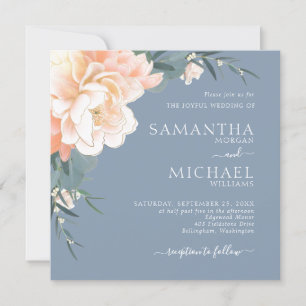 Invitation Chic Dusty Blue Blush Peach Gold FlorMariage