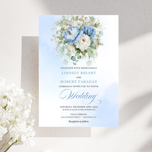 Invitation Chic Dusty Blue Floral Botanical Wedding Invite (Chic Dusty Blue Floral Botanical Wedding Invitation)