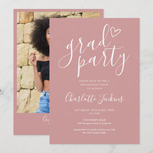 Invitation Chic Dusty Rose Grad Party Photo Graduation Party