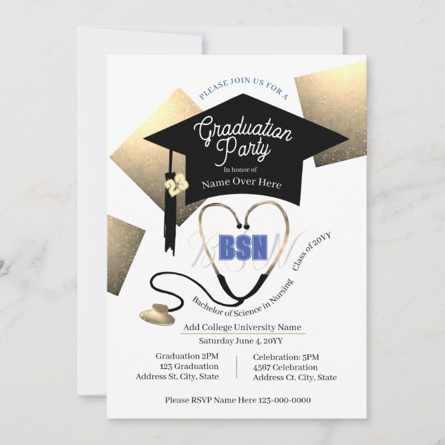Invitation Chic Editable Nurse Graduation Party (Devant)